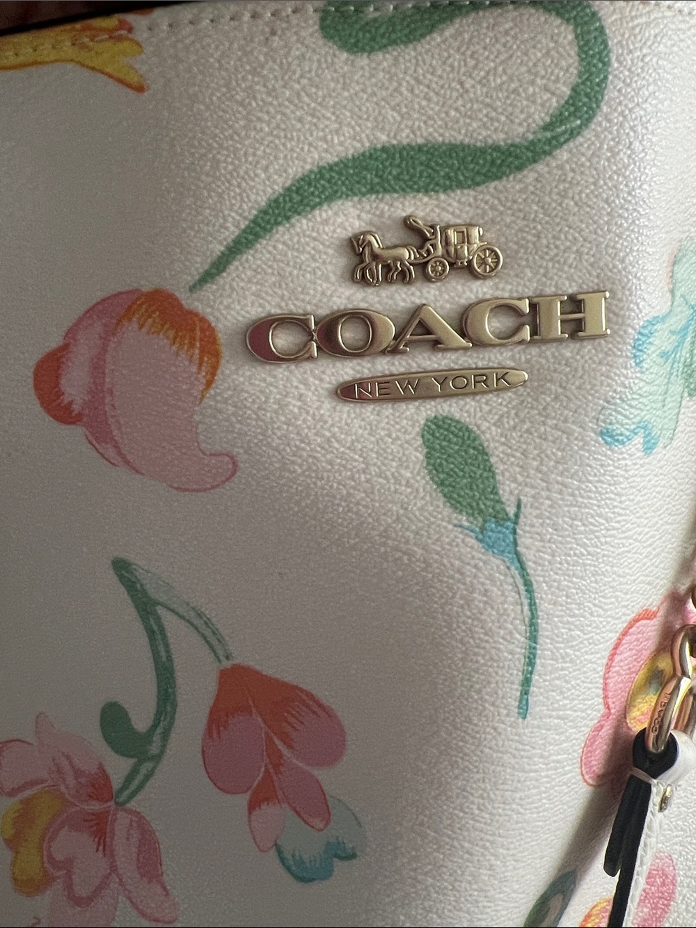 Coach Floral Cream Tote with Pink, Green and Yellow Accents - Picture 3 of 7